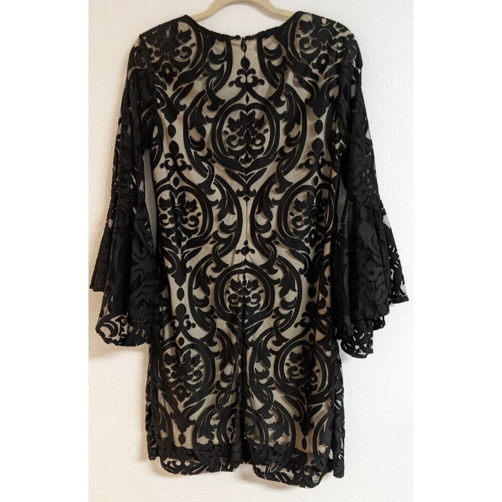 MSK Women's Black Lace Bell Sleeve V-Neck Fully Lined Party Occasion Dress 8 - Picture 7 of 10